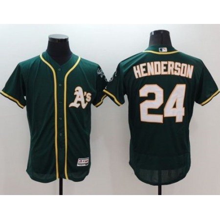 Athletics #24 Rickey Henderson Green Flexbase Authentic Collection Stitched MLB Jersey