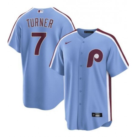 Men's Philadelphia Phillies #7 Trea Turner Blue Cool Base Stitched Jersey