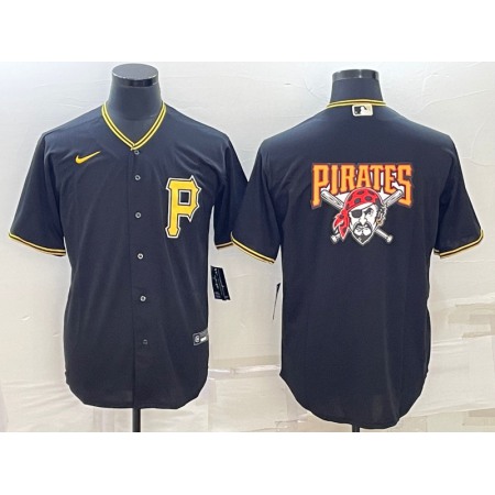 Men's Pittsburgh Pirates Black Team Big Logo Cool Base Stitched Baseball Jersey