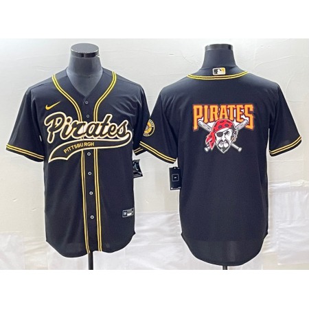 Men's Pittsburgh Pirates Black Team Big Logo Cool Base Stitched Baseball Jersey