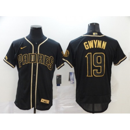 Men's San Diego Padres #19 Tony Gwynn Black Golden Flex Base Stitched MLB Jersey