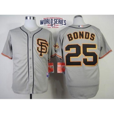 Giants #25 Barry Bonds Grey Cool Base Road 2 W/2014 World Series Patch Stitched MLB Jersey