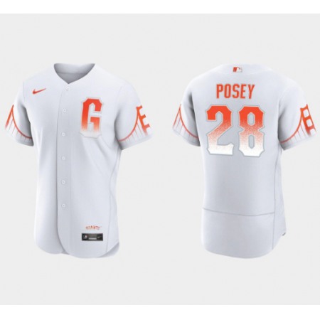 Men's San Francisco Giants #28 Buster Posey White City Connect Flex Base Stitched Jersey