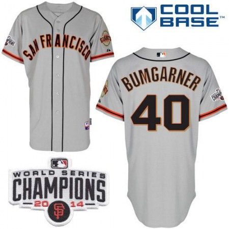 Giants #40 Madison Bumgarner Grey Cool Base W/2014 World Series Champions Patch Stitched MLB Jersey