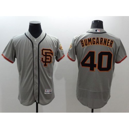 Giants #40 Madison Bumgarner Grey Flexbase Authentic Collection Road 2 Stitched MLB Jersey