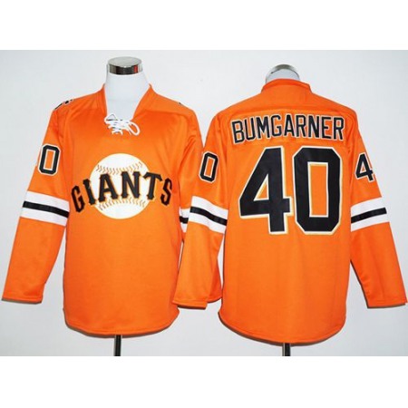 Giants #40 Madison Bumgarner Orange Long Sleeve Stitched MLB Jersey