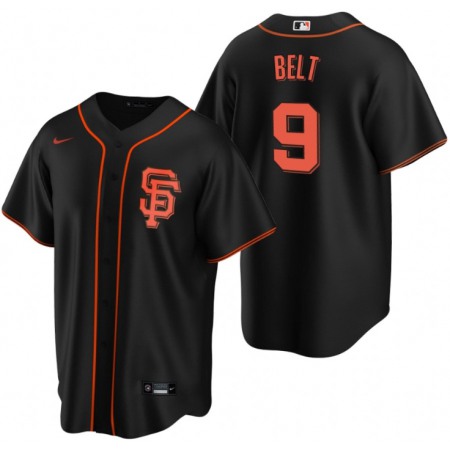 Men's San Francisco Giants #9 Brandon Belt Black Cool Base Stitched Jersey