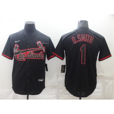 Men's St. Louis Cardinals #1 Ozzie Smith Black shadow Cool Base Stitched Jersey