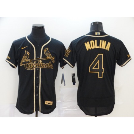 Men's St. Louis Cardinals #4 Yadier Molina Black Golden Flex Base Stitched MLB Jersey