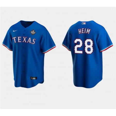 Men's Texas Rangers #28 Jonah Heim Royal 2023 World Series Stitched Baseball Jersey