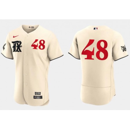 Men's Texas Rangers #48 Jacob DeGrom Cream 2023 City Connect Flex Base Stitched Baseball Jersey