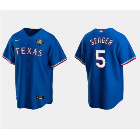 Men's Texas Rangers #5 Corey Seager Royal 2023 World Series Stitched Baseball Jersey