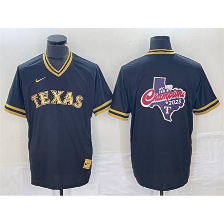 Men's Texas Rangers Black 2023 World Series Champions Big Logo Cool Base Stitched Baseball Jersey