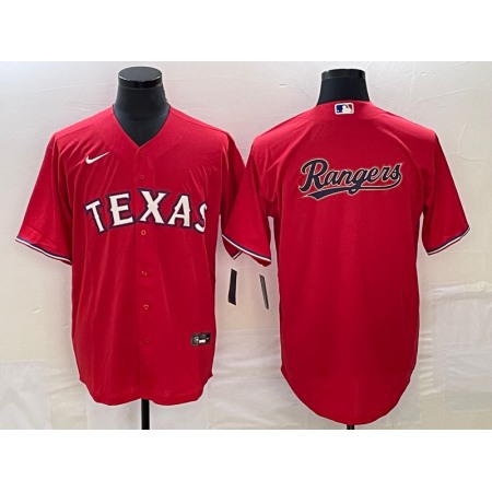 Men's Texas Rangers Red Team Big Logo Cool Base Stitched Baseball Jersey