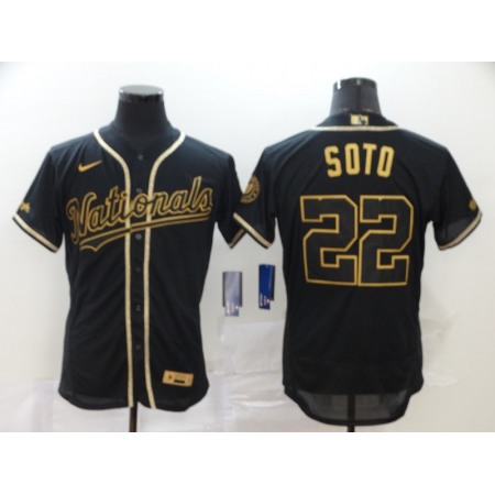 Men's Washington Nationals #22 Juan Soto Black Golden Flex Base Stitched MLB Jersey