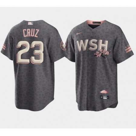 Men's Washington Nationals #23 Nelson Cruz 2022 Grey City Connect Cherry Blossom Cool Base Stitched Jersey