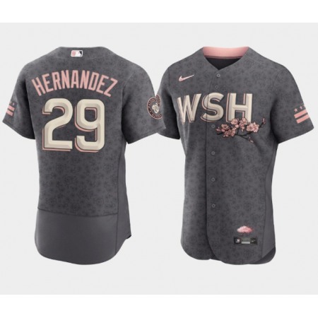 Men's Washington Nationals #29 Yadiel Hernandez 2022 Grey City Connect Cherry Blossom Flex Base Stitched MLB Jersey