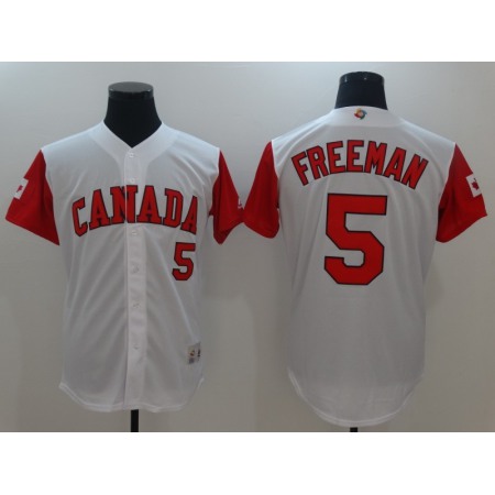 Men's Canada Baseball #5 Freddie Freeman White 2017 World Baseball Classic Stitched WBC Jersey