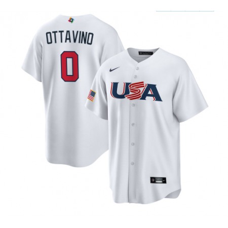 Men's USA Baseball #0 Adam Ottavino 2023 White World Baseball Classic Stitched Jersey