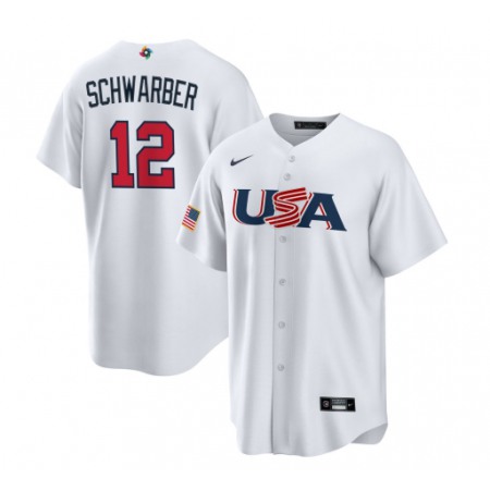 Men's USA Baseball #12 Kyle Schwarber 2023 White World Baseball Classic Stitched Jersey