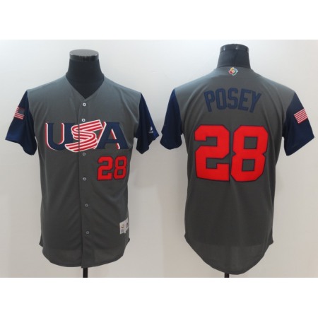 Men's USA Baseball #28 Buster Posey Gray 2017 World Baseball Classic Stitched WBC Jersey