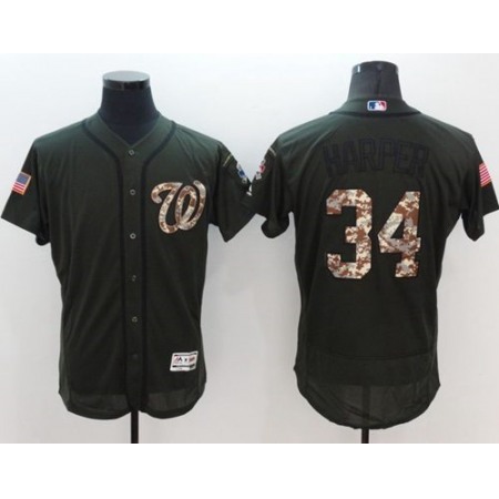 Nationals #34 Bryce Harper Green Flexbase Authentic Collection Salute to Service Stitched MLB Jersey