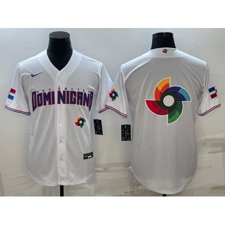 Men's Dominican Republic Baseball 2023 White World Baseball Big Logo With Patch Classic Stitched Jersey