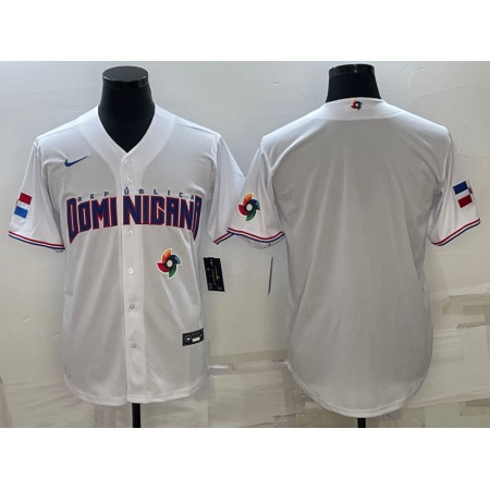 Men's Dominican Republic Baseball 2023 White World Baseball With Patch Classic Stitched Jersey