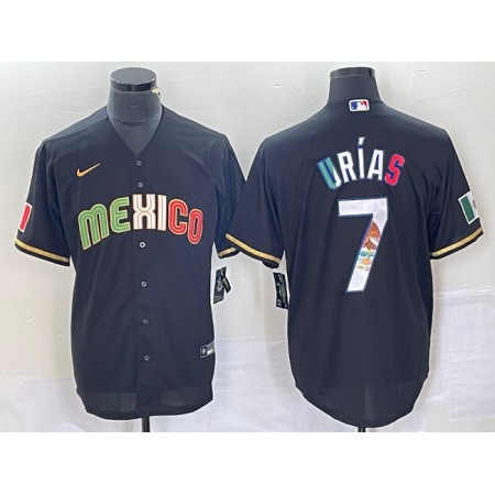 Men's Mexico Baseball #7 Julio Urias 2023 Black World Baseball With Patch Classic Stitched Jersey