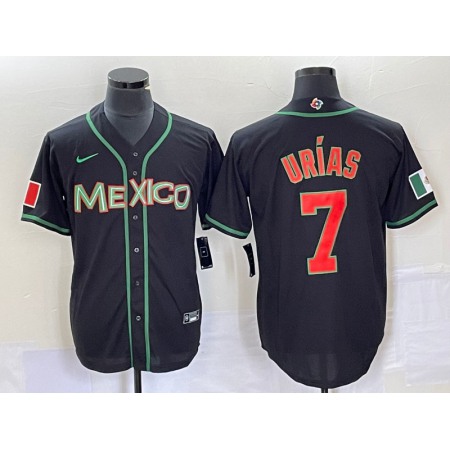 Men's Mexico Baseball #7 Julio Urias 2023 Black World Baseball With Patch Classic Stitched Jersey