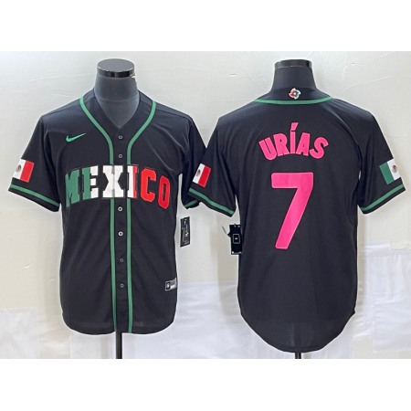 Men's Mexico Baseball #7 Julio Urias 2023 Black World Baseball With Patch Classic Stitched Jersey