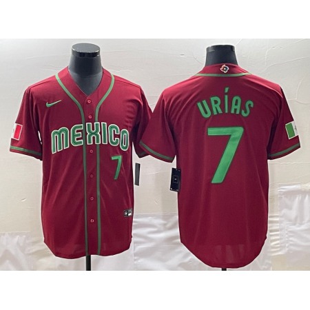 Men's Mexico Baseball #7 Julio Urias 2023 Red World Baseball Classic Stitched Jersey