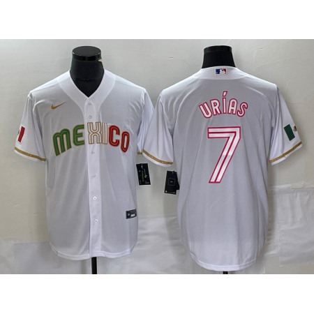 Men's Mexico Baseball #7 Julio Urias White 2023 World Baseball Classic Stitched Jersey