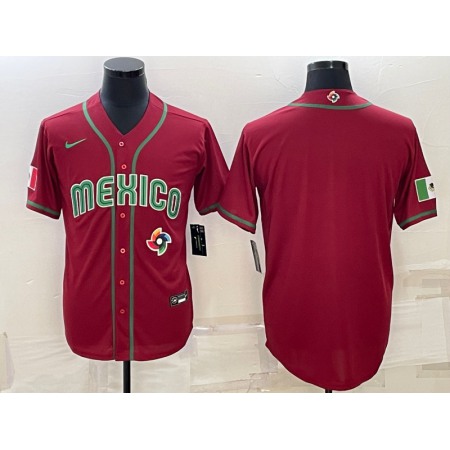 Men's Mexico Baseball Blank 2023 Red World Baseball Classic Stitched Jersey