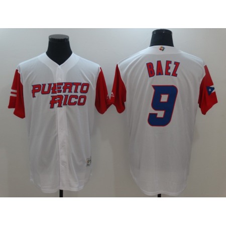 Men's Puerto Rico Baseball #9 Javier Baez White 2017 World Baseball Classic Stitched WBC Jersey