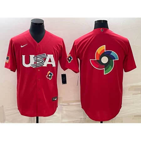 Men's USA Baseball 2023 Red World Baseball Big Logo With Patch Classic Stitched Jersey