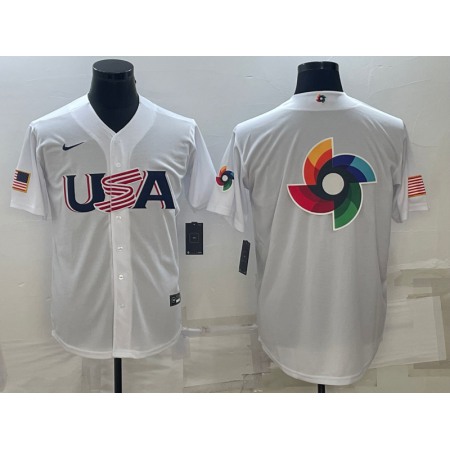 Men's USA Baseball 2023 White World Baseball Big Logo With Patch Classic Stitched Jersey