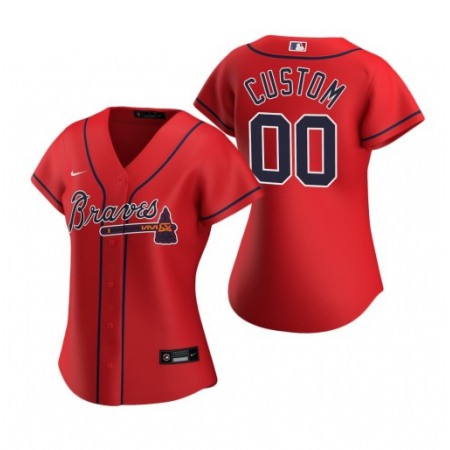 Women's Atlanta Braves Customized Red Stitched Jersey(Run Small)