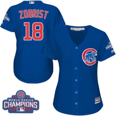 Cubs #18 Ben Zobrist Blue Alternate 2016 World Series Champions Women's Stitched MLB Jersey