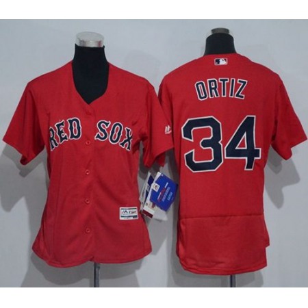 Red Sox #34 David Ortiz Red Flexbase Authentic Women's Stitched MLB Jersey