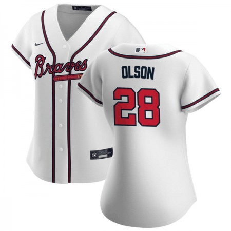 Women's Atlanta Braves #28 Matt Olson White Stitched Jersey(Run Small)