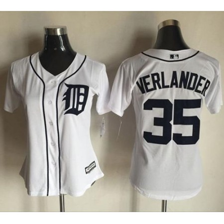 Tigers #35 Justin Verlander White Women's Fashion Stitched MLB Jersey