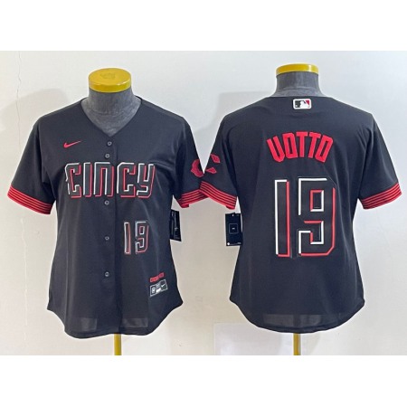 Women's Cincinnati Reds #19 Joey Votto Black 2023 City Connect With Patch Stitched Baseball Jersey(Run Small)