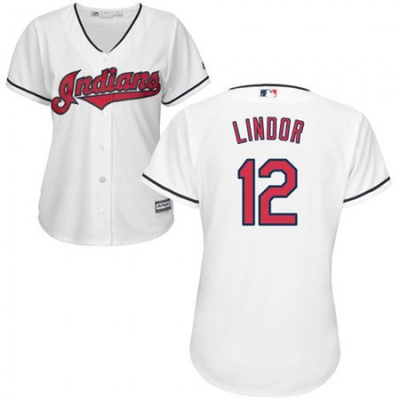 indians #12 Francisco Lindor White Women's Home Stitched MLB Jersey