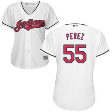 indians #55 Roberto Perez White Women's Home Stitched MLB Jersey