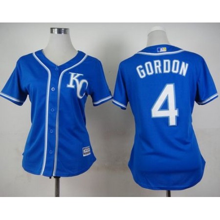 Royals #4 Alex Gordon Blue Alternate 2 Women's Stitched MLB Jersey