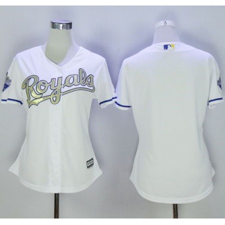 Royals Blank White Women's 2015 World Series Champions Gold Program Cool Base Stitched MLB Jersey