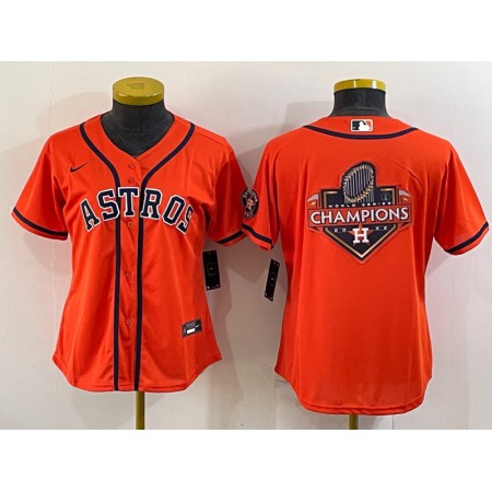 Women's Houston Astros Orange 2022 World Series Champions Team Big Logo With Patch Cool Base Stitched Baseball Jersey(Run Small)