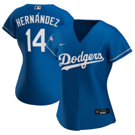 Women's Los Angeles Dodgers #14 Kike Hernandez Blue 2020 World Series Champions Home Patch MLB Stitched Jersey(Run Small)