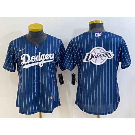 Women's Los Angeles Dodgers Navy Team Big Logo Stitched Jersey(Run Small)